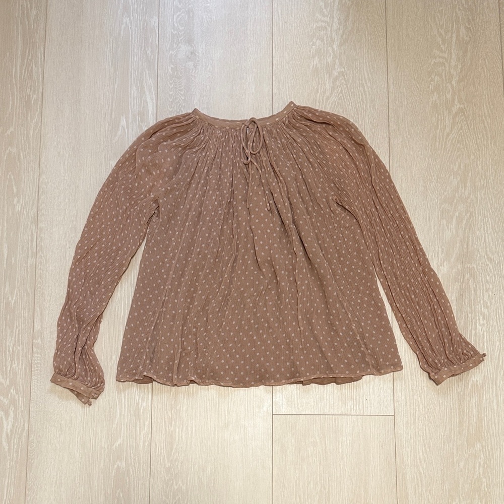 Frame Denim Blush Tan Polka Dot Peasant Long Sleeve Blouse - Picture 2 of 9